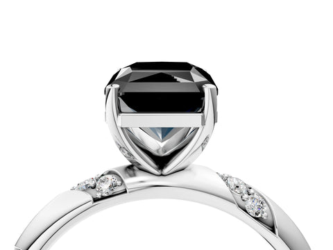 White gold Fancy Black Radiant Cut Solitaire Diamond Engagement Ring with Twisted Pave Band and Four-Prong Setting_23