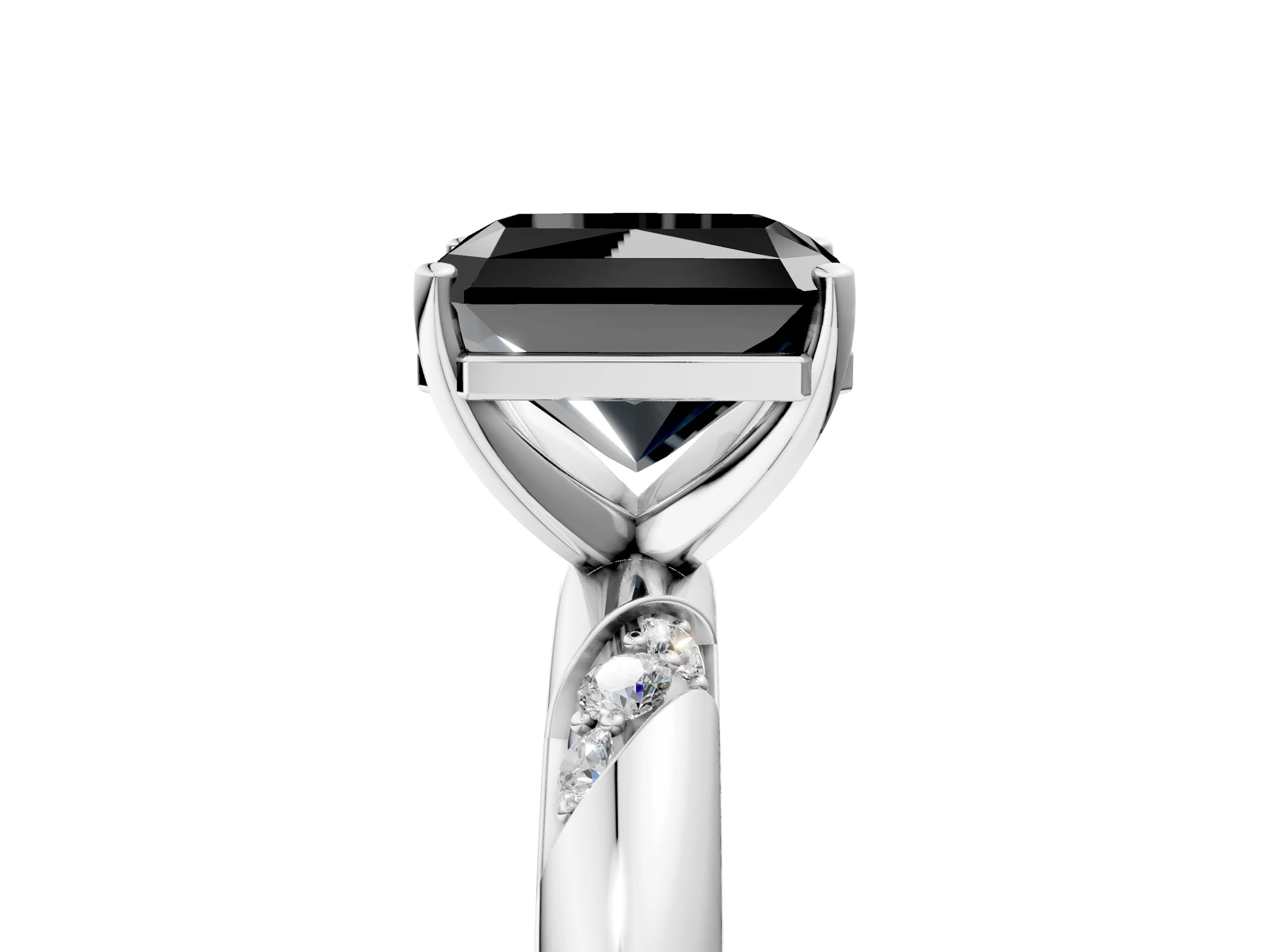 White gold Fancy Black Radiant Cut Solitaire Diamond Engagement Ring with Twisted Pave Band and Four-Prong Setting_24