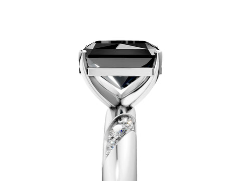 White gold Fancy Black Radiant Cut Solitaire Diamond Engagement Ring with Twisted Pave Band and Four-Prong Setting_24