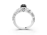 White gold Fancy Black Radiant Cut Solitaire Diamond Leaf-Inspired Vine Band Ring with Prong Setting_3
