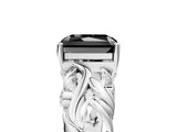 White gold Fancy Black Radiant Cut Solitaire Diamond Leaf-Inspired Vine Band Ring with Prong Setting_5