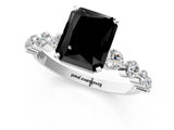 White gold Fancy Black Radiant Cut Solitaire Diamond Ring with Pave Band and Four-Prong Setting_1