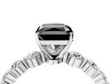 White gold Fancy Black Radiant Cut Solitaire Diamond Ring with Pave Band and Four-Prong Setting_4