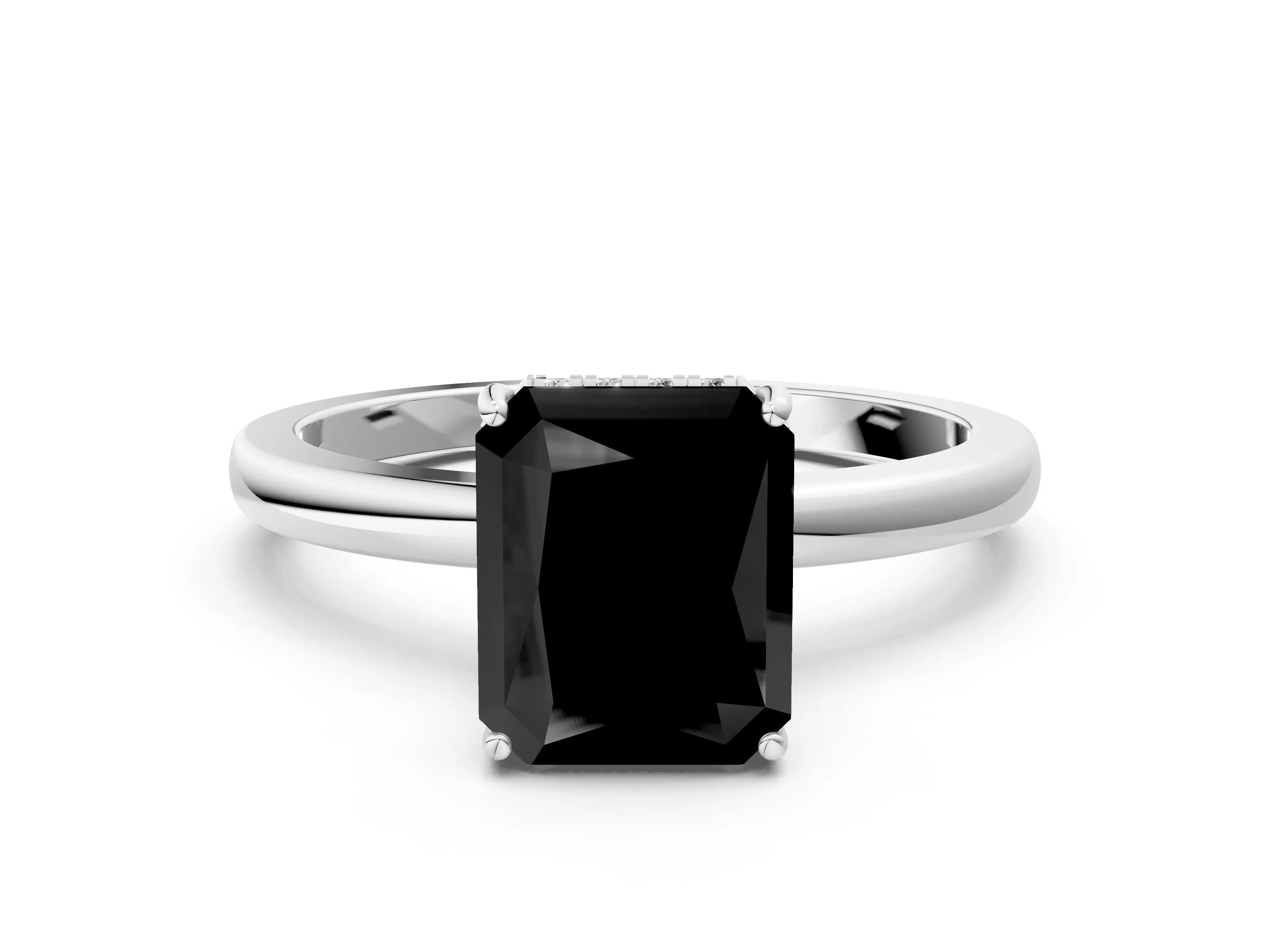 White gold Fancy Black Radiant Cut Solitaire Diamond Ring with Prong Setting and Plain Band_12