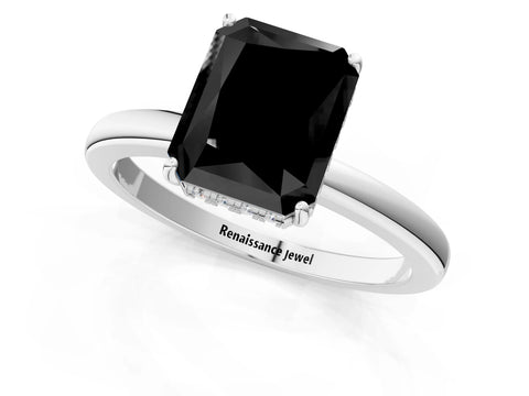 White gold Fancy Black Radiant Cut Solitaire Diamond Ring with Prong Setting and Plain Band_13
