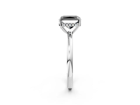 White gold Fancy Black Radiant Cut Solitaire Diamond Ring with Prong Setting and Plain Band_14