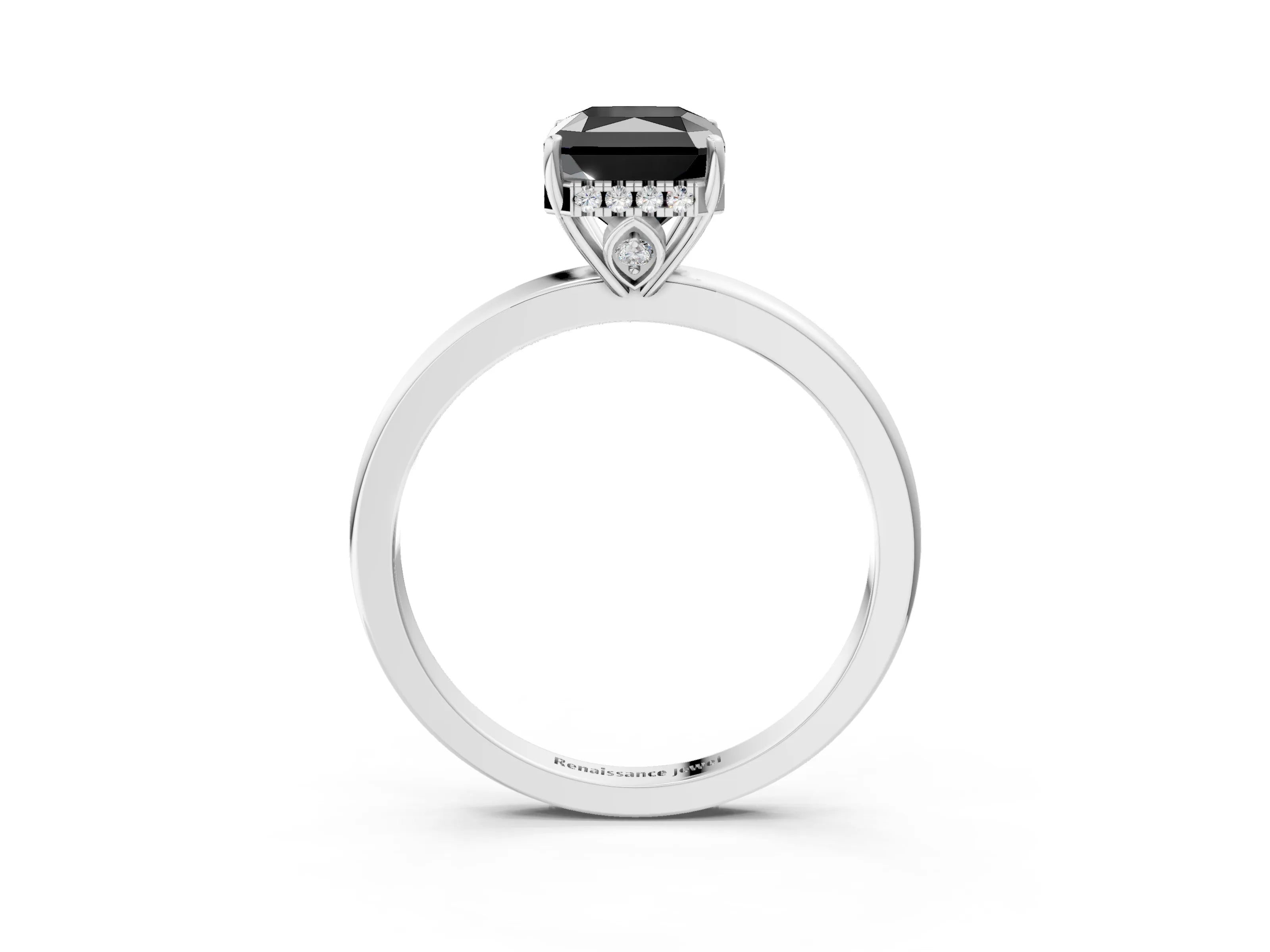 White gold Fancy Black Radiant Cut Solitaire Diamond Ring with Prong Setting and Plain Band_15