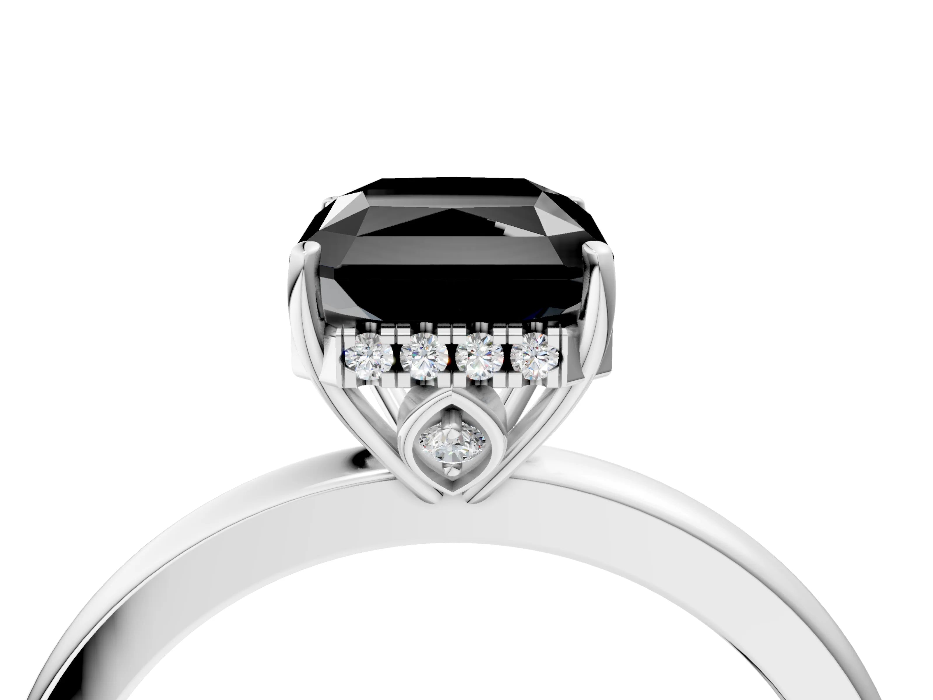 White gold Fancy Black Radiant Cut Solitaire Diamond Ring with Prong Setting and Plain Band_16