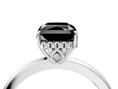 White gold Fancy Black Radiant Cut Solitaire Diamond Ring with Prong Setting and Plain Band_16