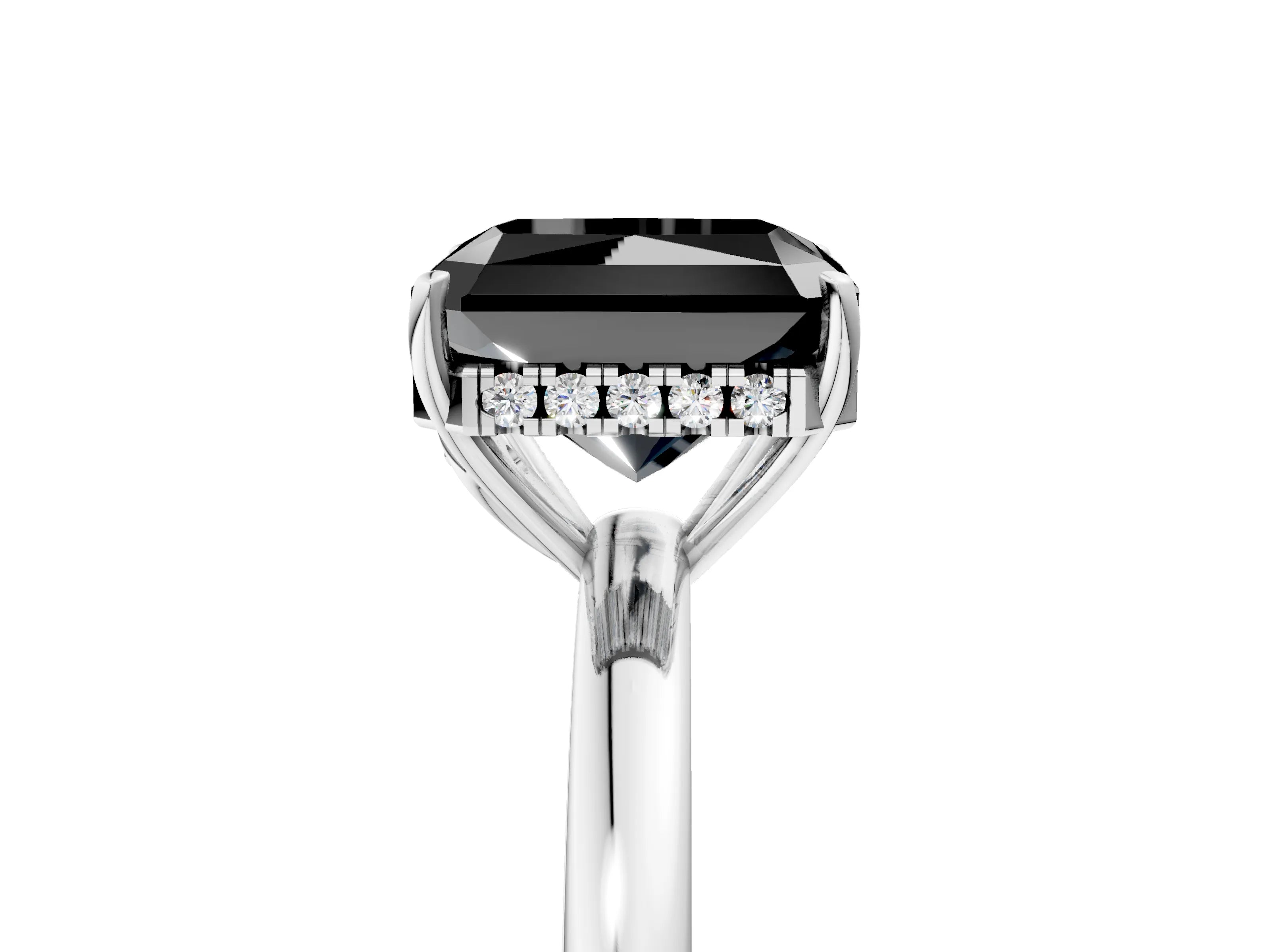 White gold Fancy Black Radiant Cut Solitaire Diamond Ring with Prong Setting and Plain Band_17