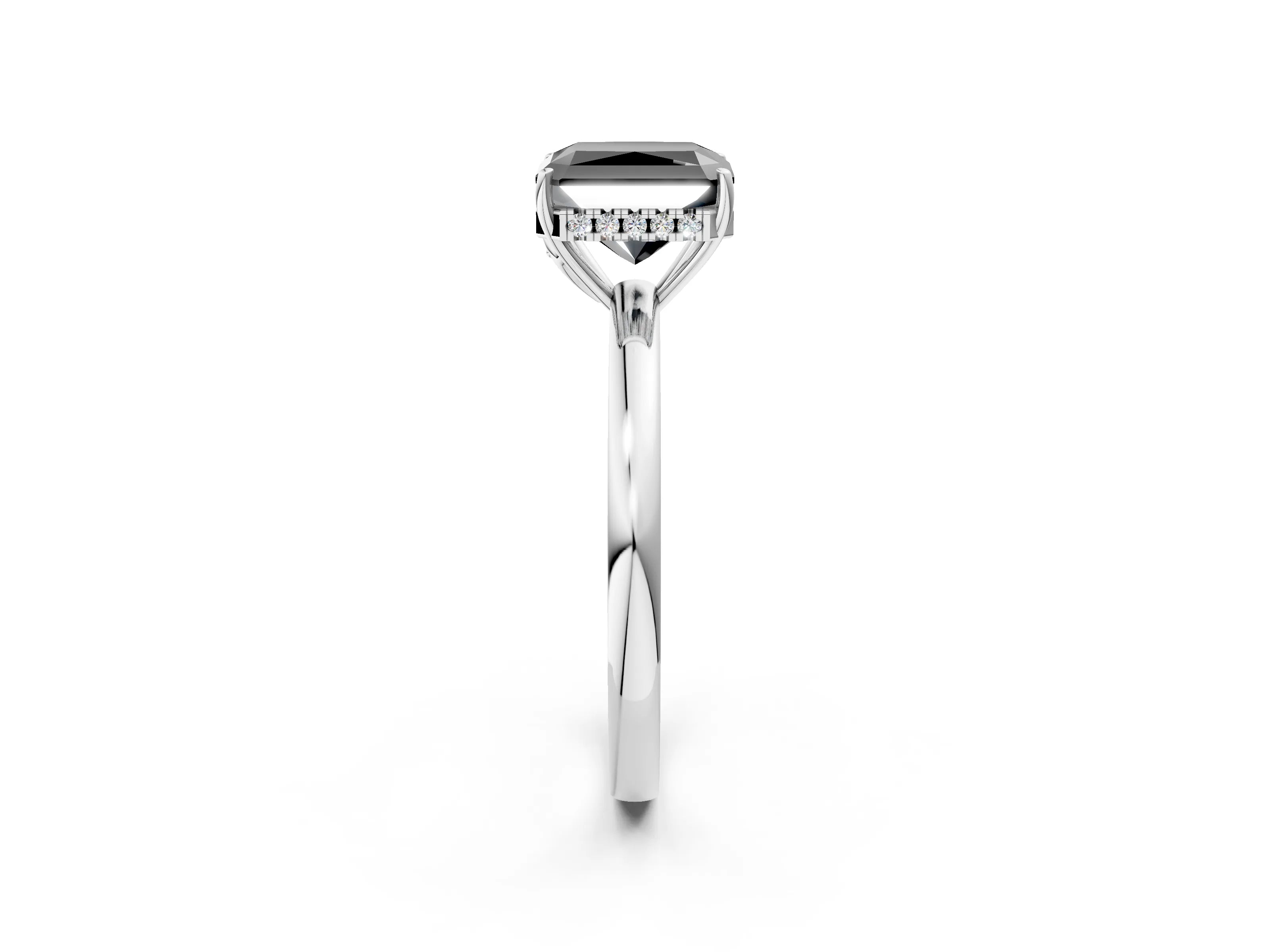 White gold Fancy Black Radiant Cut Solitaire Diamond Ring with Prong Setting and Plain Band_2