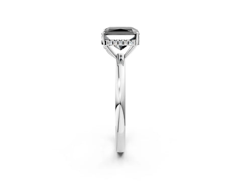 White gold Fancy Black Radiant Cut Solitaire Diamond Ring with Prong Setting and Plain Band_2