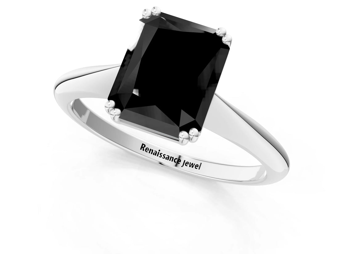 White gold Fancy Black Radiant Cut Solitaire Diamond Ring with Six-Prong Setting and Classic Band_133