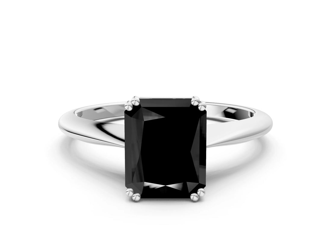 White gold Fancy Black Radiant Cut Solitaire Diamond Ring with Six-Prong Setting and Classic Band_37