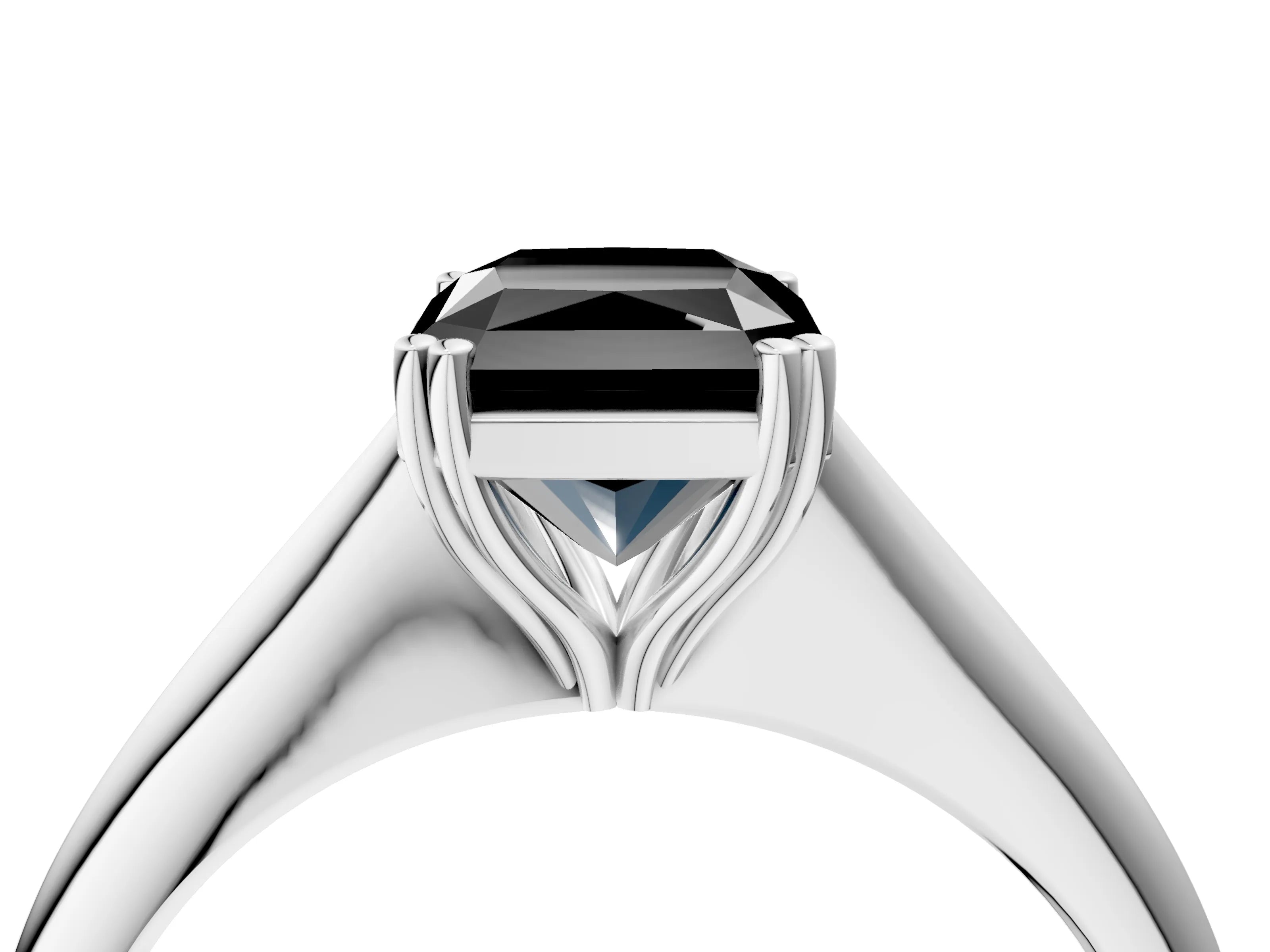 White gold Fancy Black Radiant Cut Solitaire Diamond Ring with Six-Prong Setting and Classic Band_4