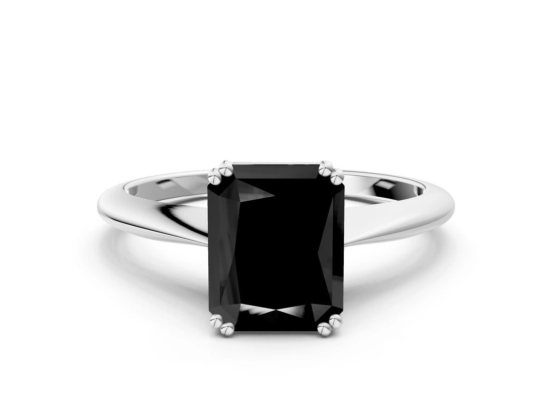 White gold Fancy Black Radiant Cut Solitaire Diamond Ring with Six-Prong Setting and Classic Band_57