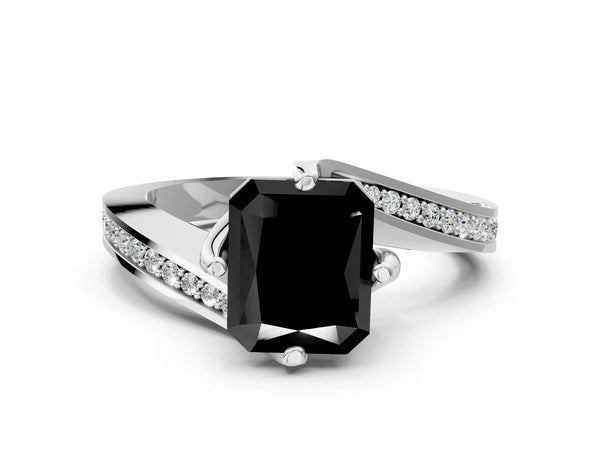 White Gold Radiant Cut Swirl Bypass Pave Engagement Ring Setting for Black Center