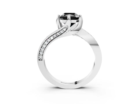 White gold Fancy Black Radiant Cut Solitaire Diamond Twist Band with Pavé Setting and Four-Prong Setting_15