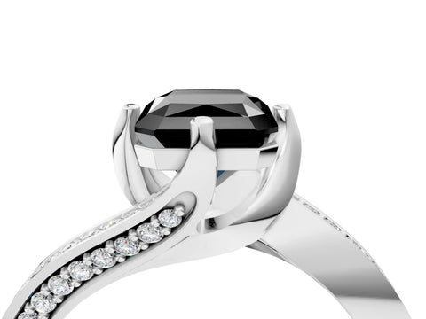 White gold Fancy Black Radiant Cut Solitaire Diamond Twist Band with Pavé Setting and Four-Prong Setting_16