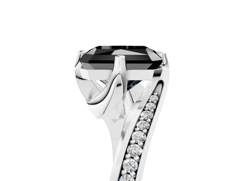 White gold Fancy Black Radiant Cut Solitaire Diamond Twist Band with Pavé Setting and Four-Prong Setting_17