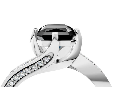 White gold Fancy Black Radiant Cut Solitaire Diamond Twist Band with Pavé Setting and Four-Prong Setting_4