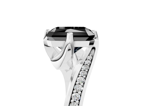White gold Fancy Black Radiant Cut Solitaire Diamond Twist Band with Pavé Setting and Four-Prong Setting_5