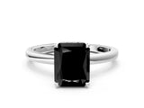 White gold Fancy Black Radiant Cut Solitaire Engagement Ring with Cathedral Band and Four-Prong Setting
