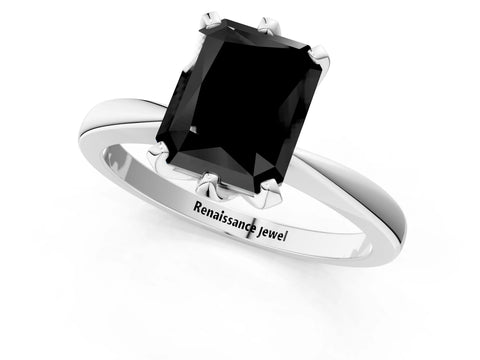 White gold Fancy Black Radiant Cut Solitaire Engagement Ring with Six-Prong Setting and Tapered Band_1