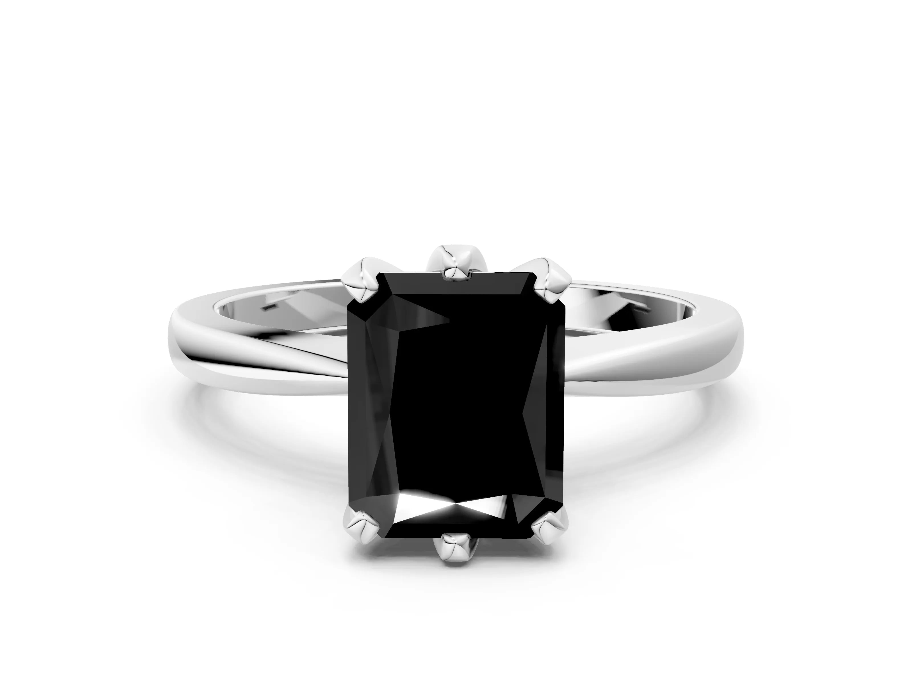 White gold Fancy Black Radiant Cut Solitaire Engagement Ring with Six-Prong Setting and Tapered Band