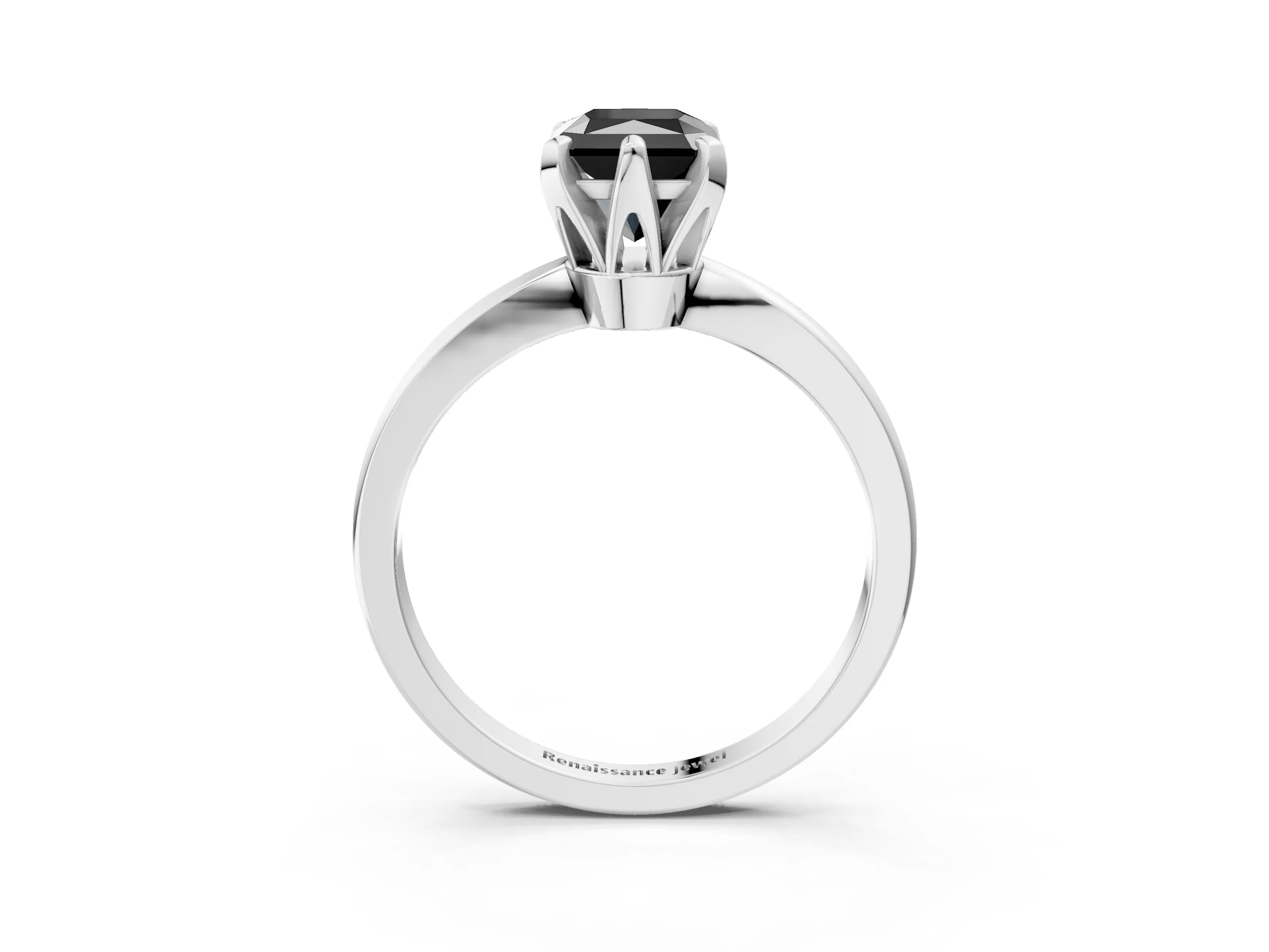 White gold Fancy Black Radiant Cut Solitaire Engagement Ring with Six-Prong Setting and Tapered Band_3
