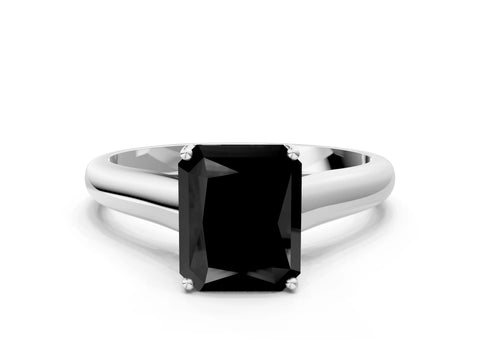 White gold Fancy Black Radiant Cut Solitaire Engagement Ring with Tapered Band and Four-Prong Setting_15