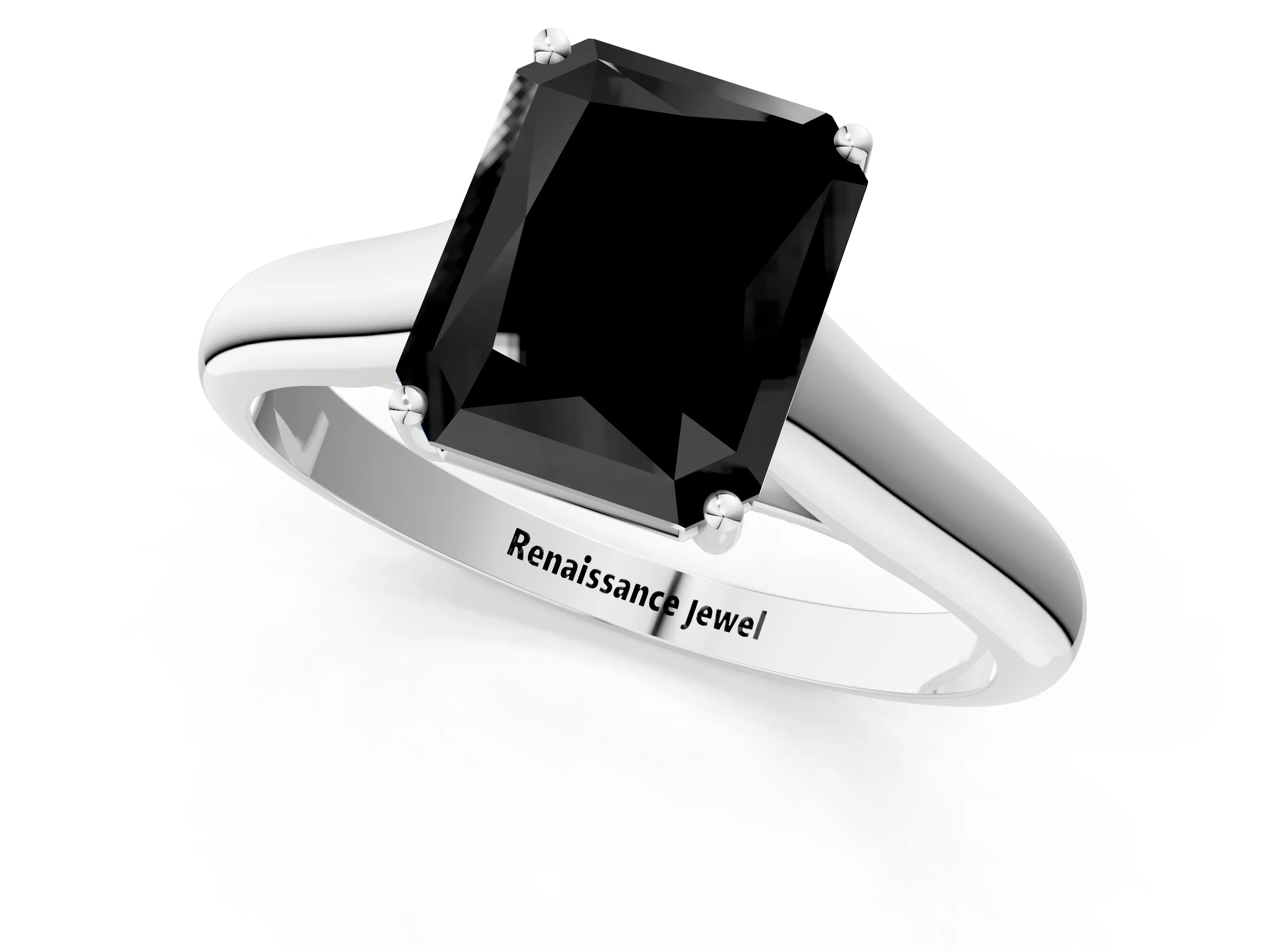White gold Fancy Black Radiant Cut Solitaire Engagement Ring with Tapered Band and Four-Prong Setting_16