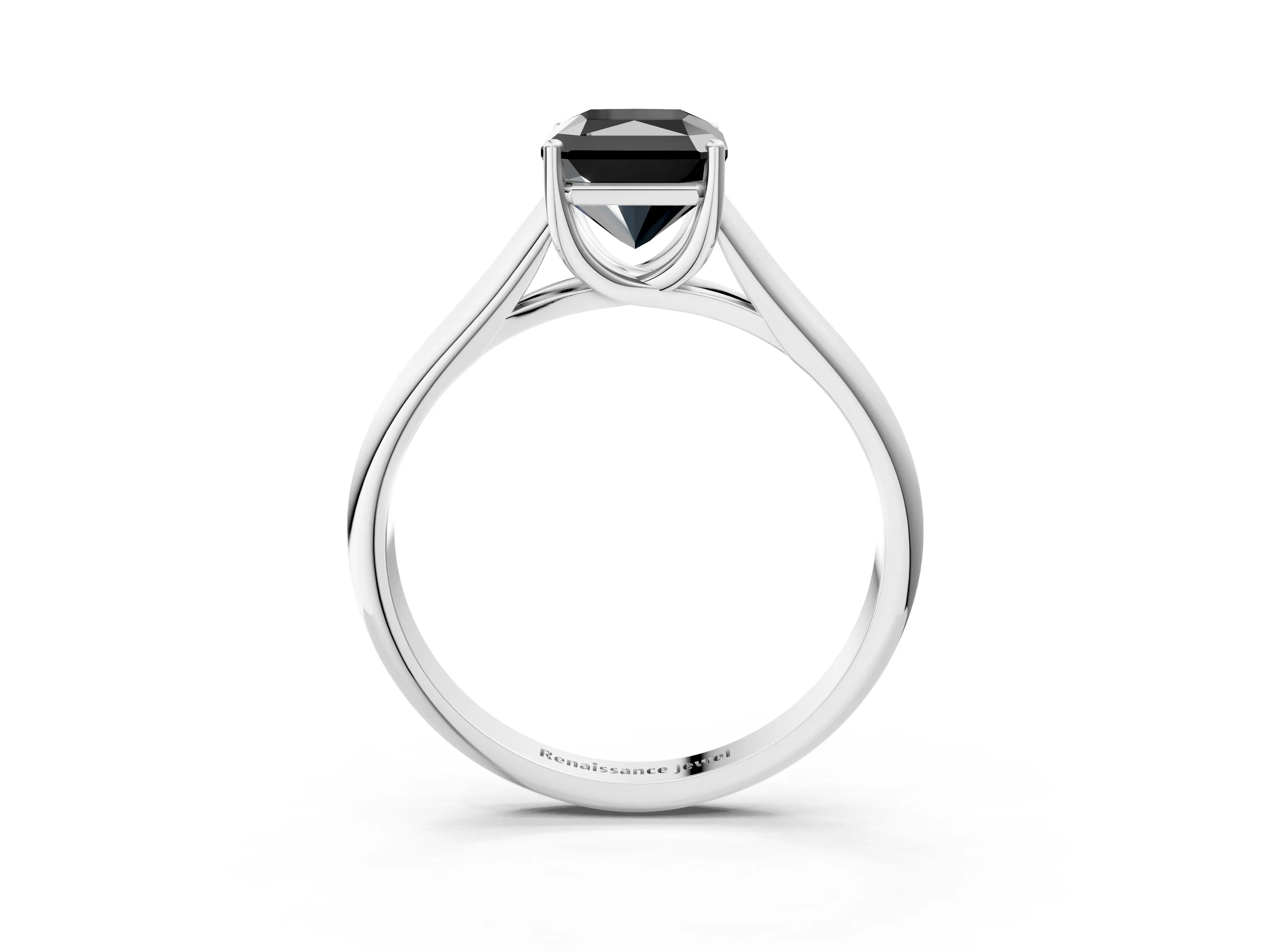 White gold Fancy Black Radiant Cut Solitaire Engagement Ring with Tapered Band and Four-Prong Setting_6