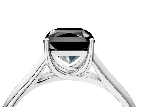 White gold Fancy Black Radiant Cut Solitaire Engagement Ring with Tapered Band and Four-Prong Setting_7