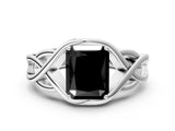 White gold Fancy Black Radiant Cut Solitaire Intertwined Band Prong Setting Ring
