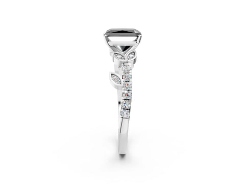 White gold Fancy Black Radiant Cut Solitaire Leaf-Inspired Diamond Ring with Pavé Band and Four-Prong Setting_14