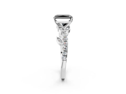 White gold Fancy Black Radiant Cut Solitaire Leaf-Inspired Diamond Ring with Pavé Band and Four-Prong Setting_26