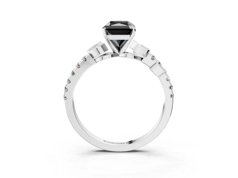 White gold Fancy Black Radiant Cut Solitaire Leaf-Inspired Diamond Ring with Pavé Band and Four-Prong Setting_27