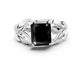 White gold Fancy Black Radiant Cut Solitaire Leaf-Inspired Engagement Ring with Prong Setting_24