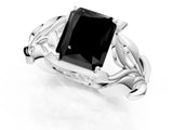 White gold Fancy Black Radiant Cut Solitaire Leaf-Inspired Engagement Ring with Prong Setting_25