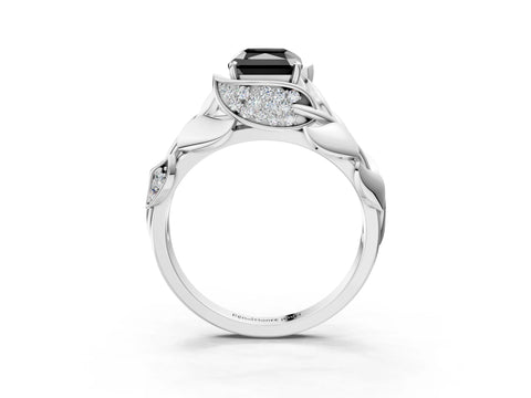 White gold Fancy Black Radiant Cut Solitaire Leaf-Inspired Engagement Ring with Prong Setting_3