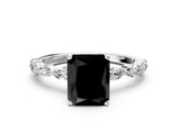 White gold Fancy Black Radiant Cut Solitaire Marquise Side Stone Prong Setting Ring