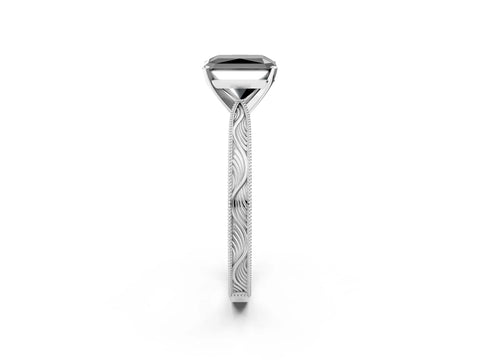 White gold Fancy Black Radiant Cut Solitaire Milgrain Engraved Band with Four-Prong Setting_14