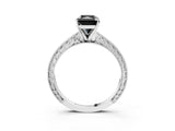 White gold Fancy Black Radiant Cut Solitaire Milgrain Engraved Band with Four-Prong Setting_15