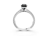 White gold Fancy Black Radiant Cut Solitaire Milgrain Engraved Band with Four-Prong Setting_3