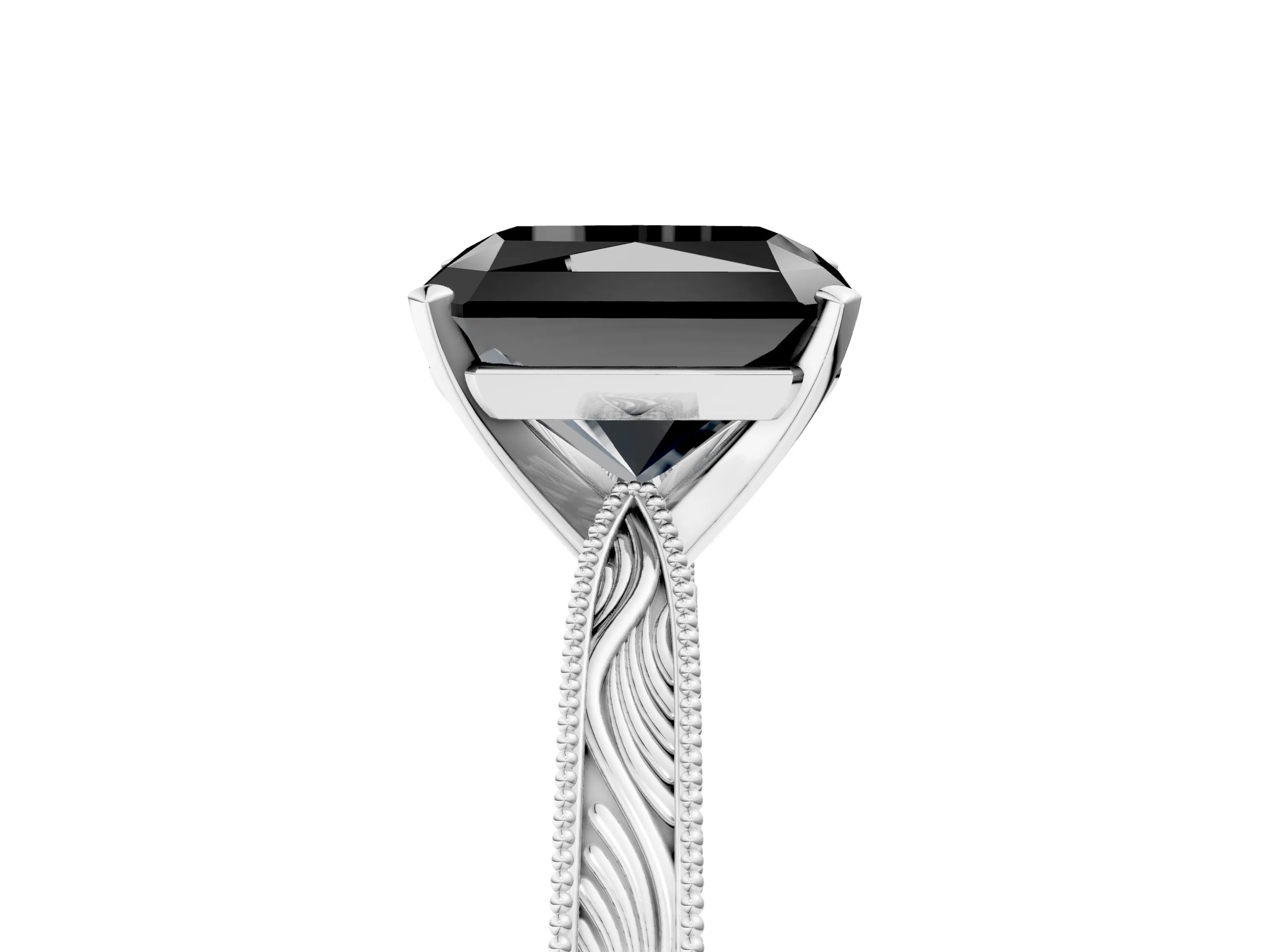 White gold Fancy Black Radiant Cut Solitaire Milgrain Engraved Band with Four-Prong Setting_5