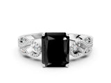 White gold Fancy Black Radiant Cut Solitaire Milgrain Leaf Band with Prong Setting_12