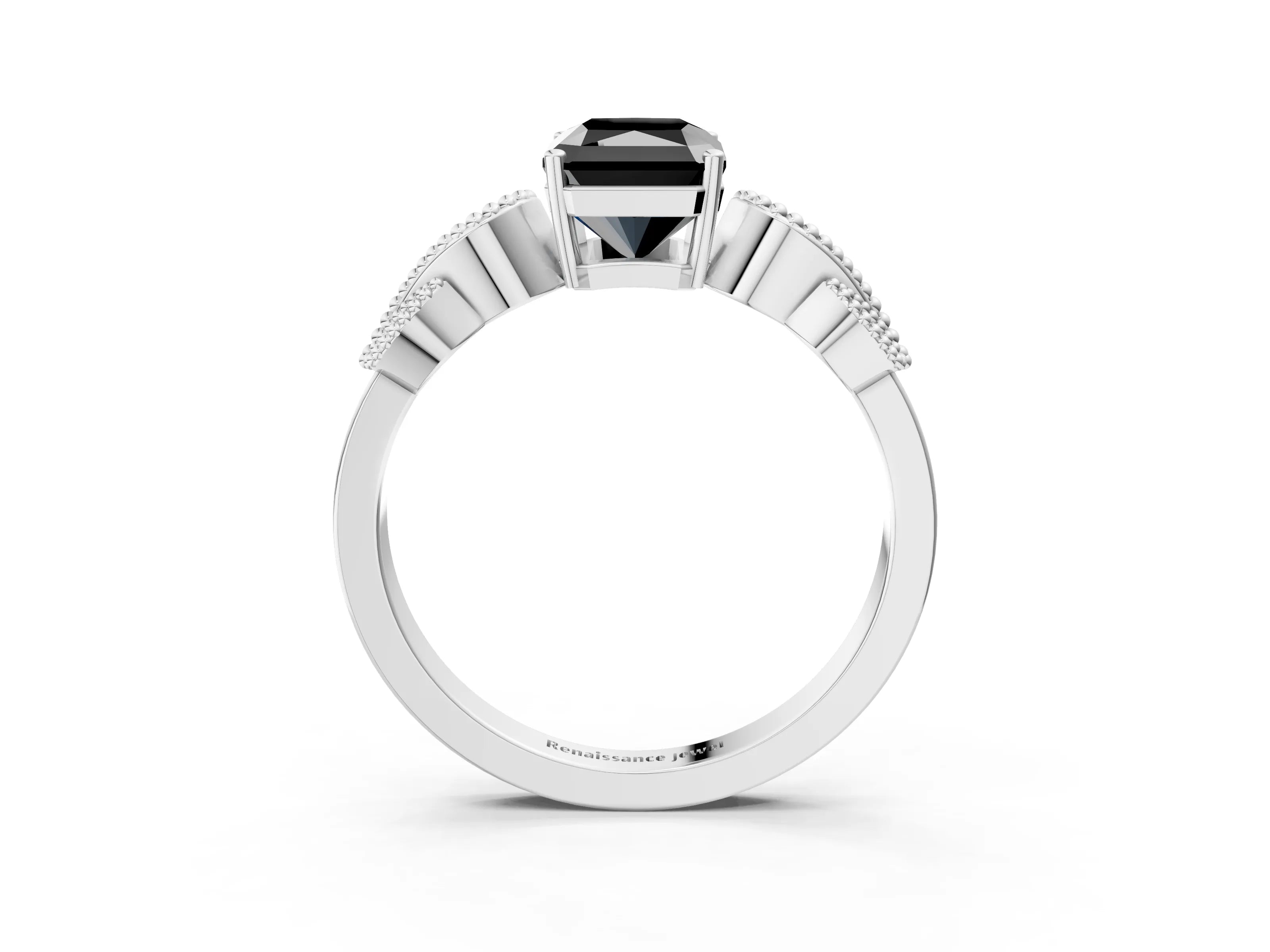 White gold Fancy Black Radiant Cut Solitaire Milgrain Leaf Band with Prong Setting_15
