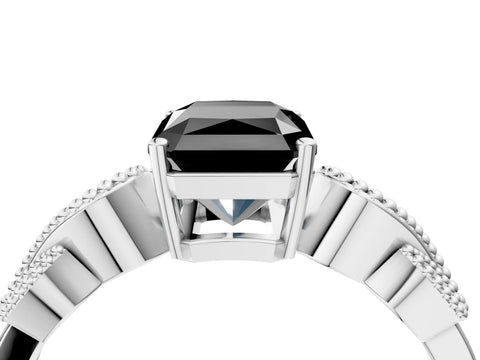White gold Fancy Black Radiant Cut Solitaire Milgrain Leaf Band with Prong Setting_16