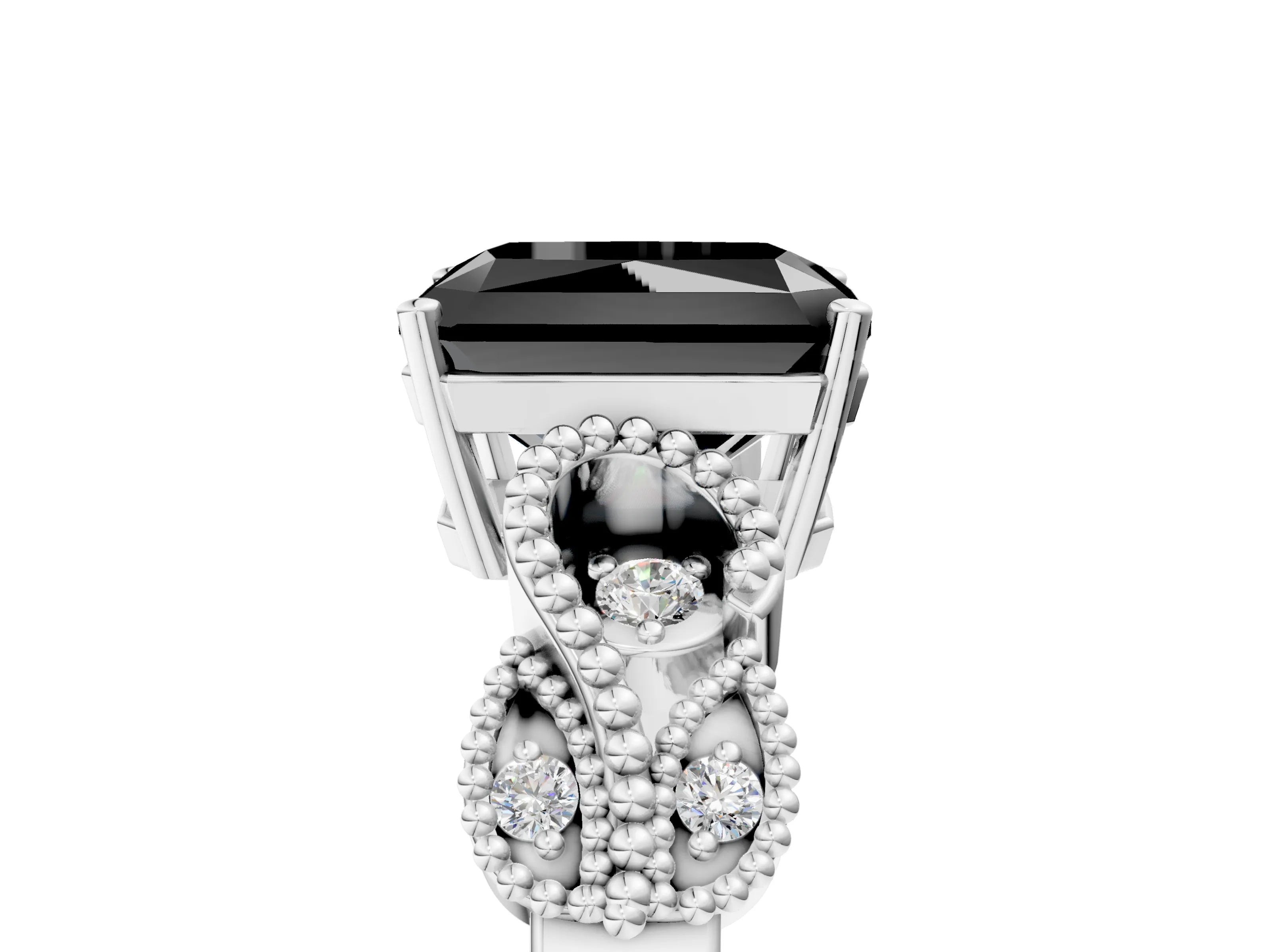 White gold Fancy Black Radiant Cut Solitaire Milgrain Leaf Band with Prong Setting_17